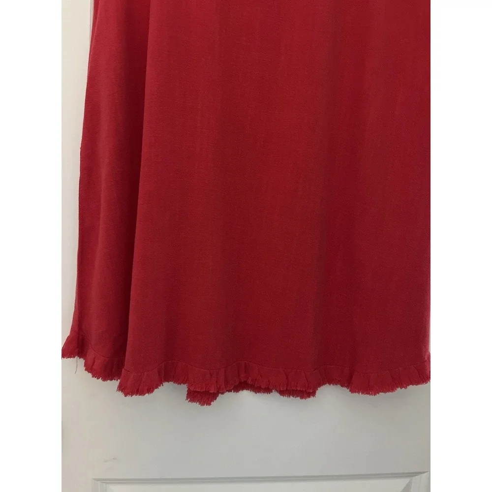 Umgee‎ Red Linen Blend Dress Women S Frayed Hem Boho Lagenlook Relaxed Fit